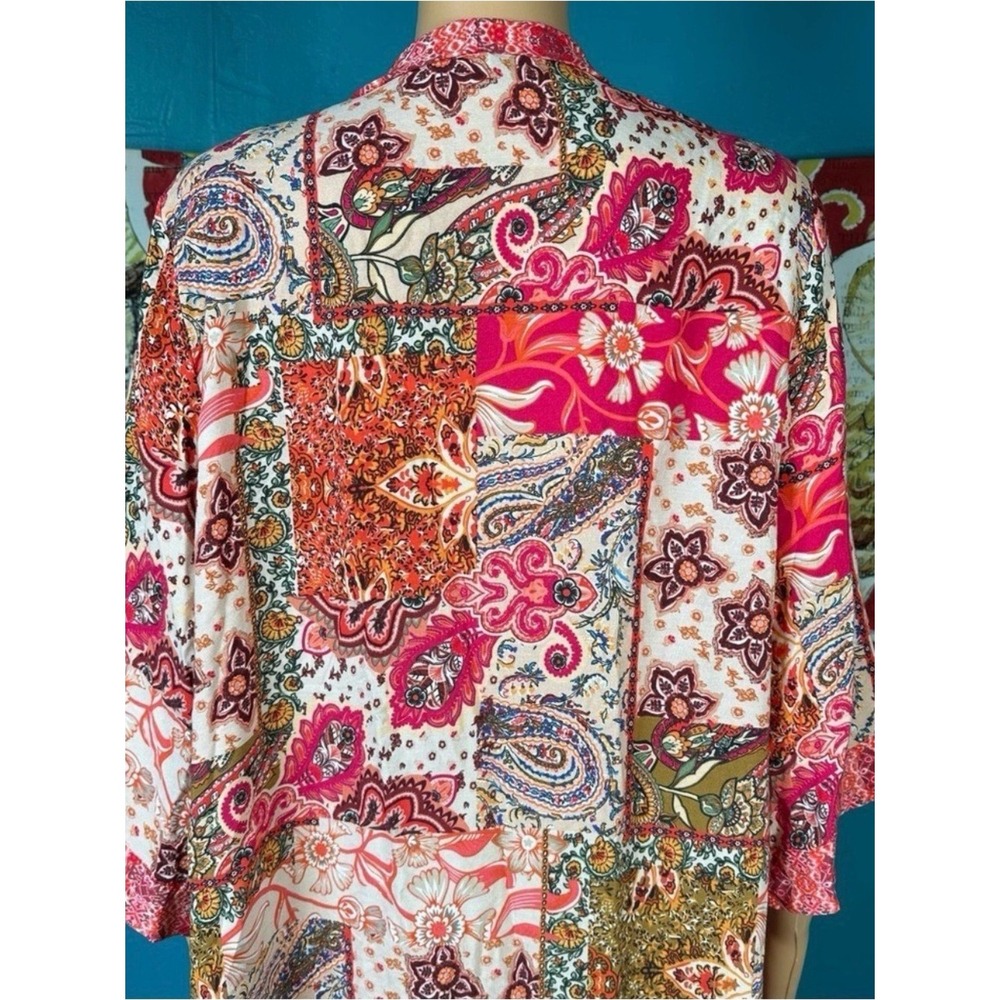 Floriana Cardigan Kimono Women's Large Boho Bohemian Floral Open Front - Picture 7 of 10